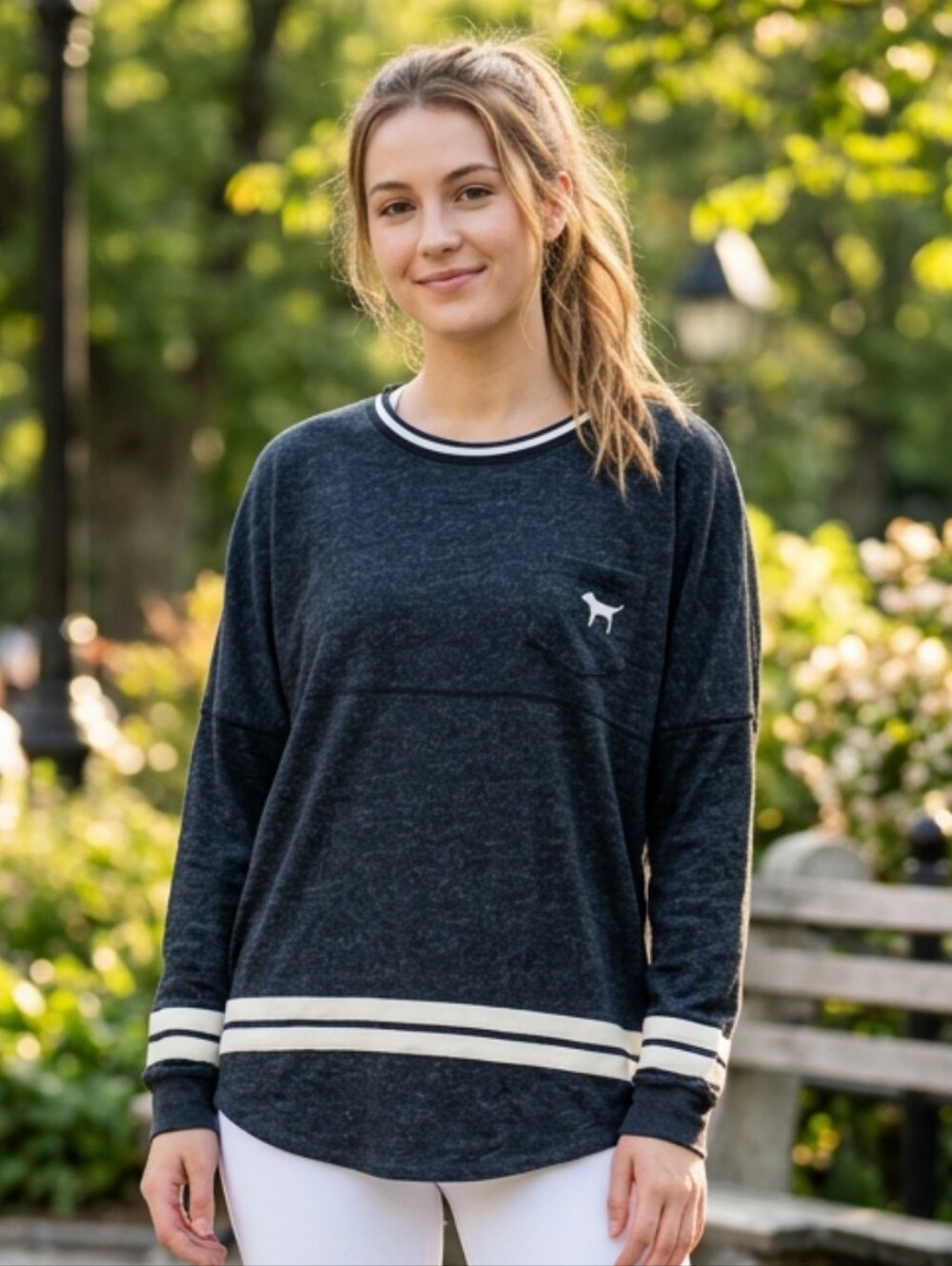 V.S. PINK Charcoal Gray Black Stadium Inspired Pullover with White Logo M/L fit
